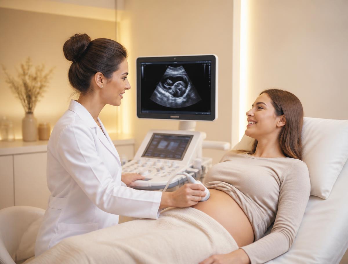 Médica realizando ultrassonografia em paciente